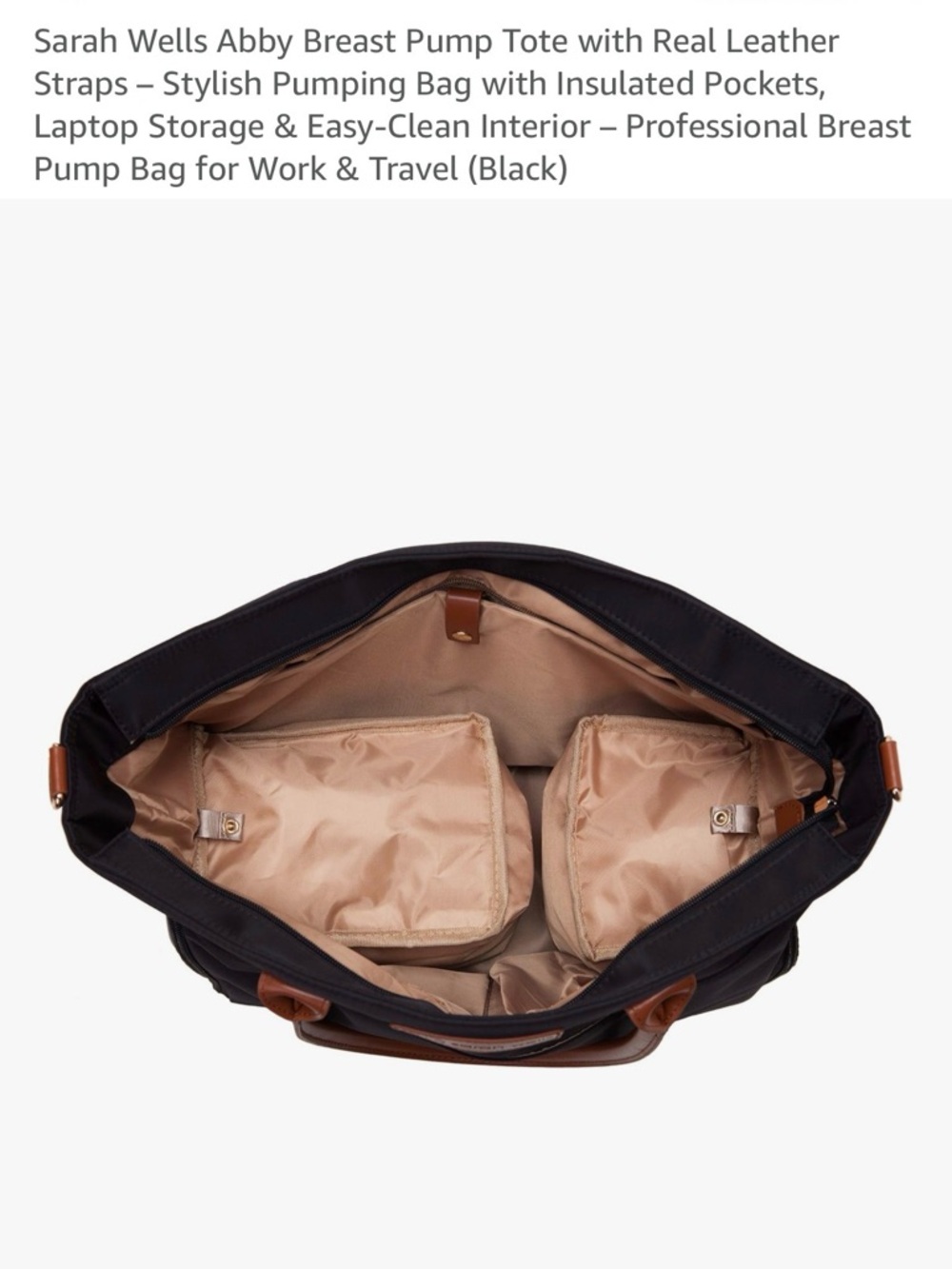 Sarah Wells Black Tote with Tan Leather Handles - Picture 7 of 7